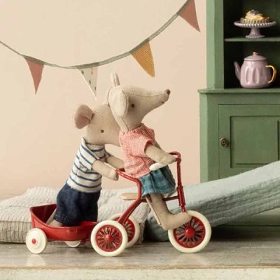 Maileg Tricycle mouse, Big sister with bag, red